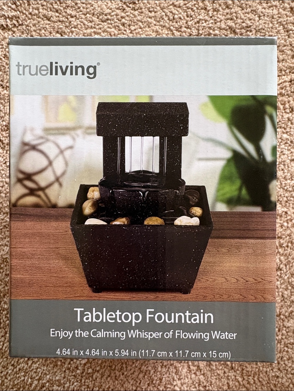 TrueLiving Black Tabletop Fountain - Indoor Calming Water Feature